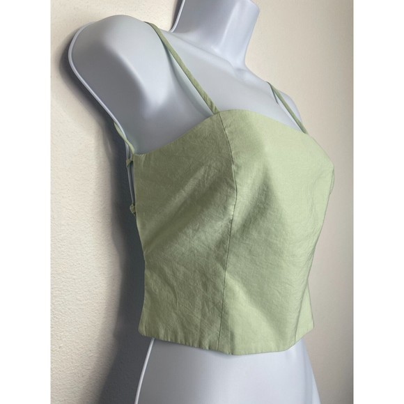 Zara XS Flowy Crop Top Mint Green Strappy Lace Up Back Square Neck New - Picture 7 of 16